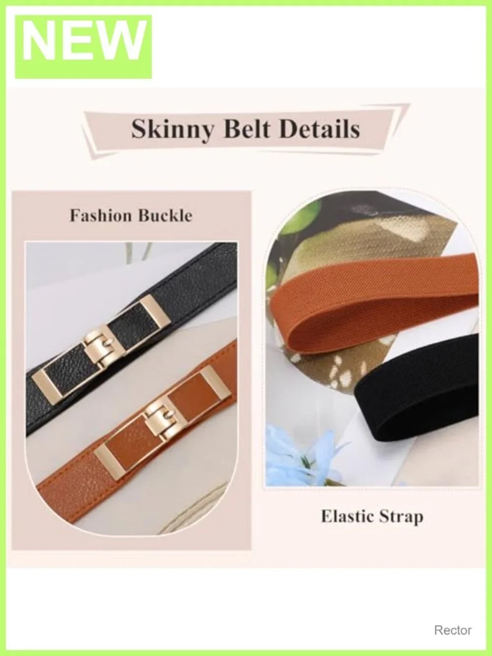 2 Pack Women Skinny Elastic Stretch Belt with Gold Buckle for Dresses Suits